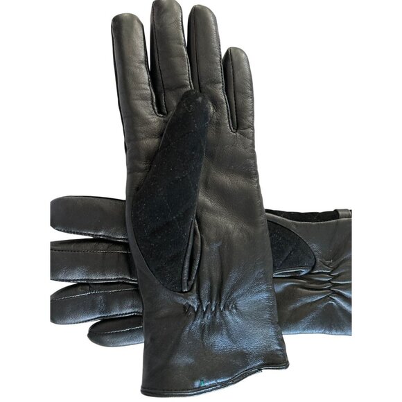 IL PASSO 100% Sheep Leather Black Quilted Gloves W/ Buckle Wool Blend Lining - Picture 6 of 9